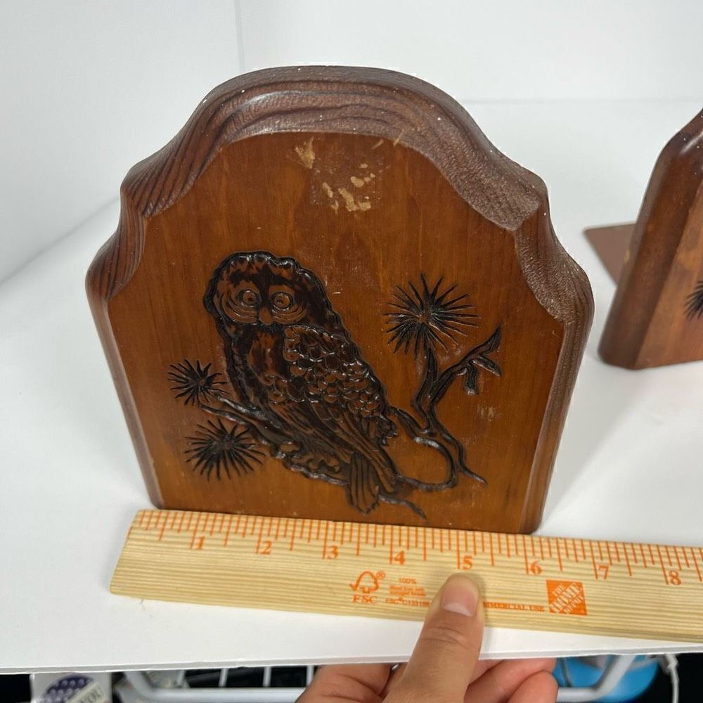 Vintage Wooden Carved Owl Bookends 7” - Picture 6 of 9